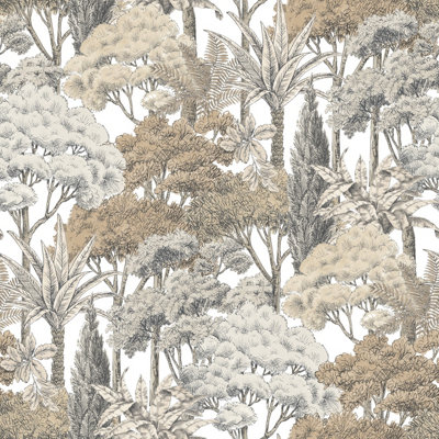 Grandeco Botanical Sketched Forest Trees Textured Wallpaper, Neutral