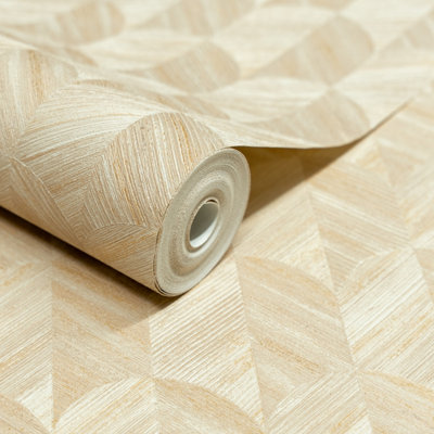 Grandeco Boutique Amber Art Deco Geo Luxury Weight Embossed Wallpaper, Beige