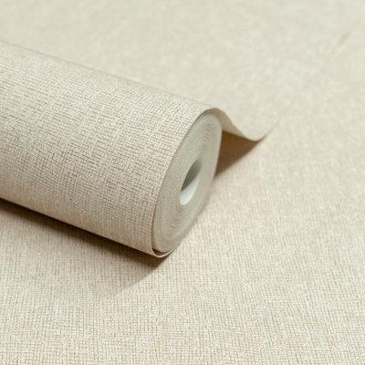 Grandeco Boutique Atogo Semi Plain Woven Effect Luxury Weight Embossed Wallpaper, Cream