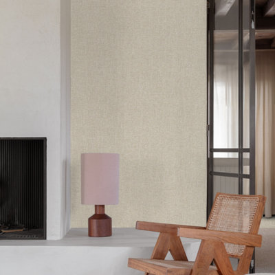 Grandeco Boutique Atogo Semi Plain Woven Effect Luxury Weight Embossed Wallpaper, Cream