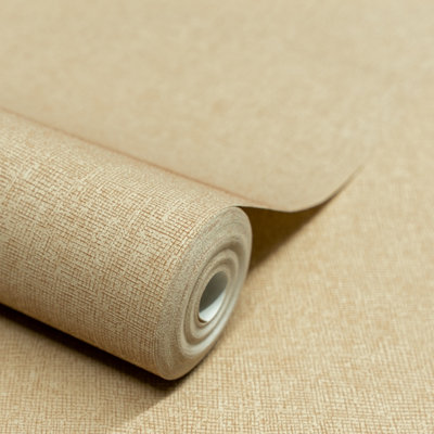 Grandeco Boutique Atogo Semi Plain Woven Effect Luxury Weight Embossed Wallpaper, Sand