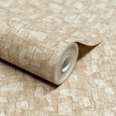 Grandeco Boutique Azobe Cork Effect Luxury Weight Embossed Wallpaper, Neutral