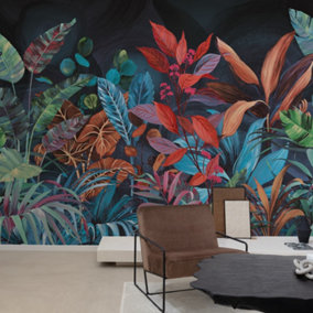 Grandeco Boutique Belize Colourful Tropical Jungle 5 Lane Repeatable Mural 3.75 x 3m, Multi