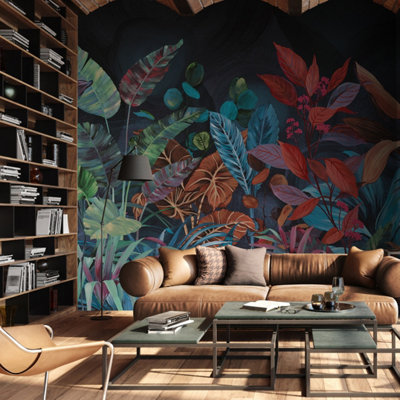 Grandeco Boutique Belize Colourful Tropical Jungle 5 Lane Repeatable Mural 3.75 x 3m, Multi