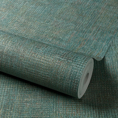 Grandeco Boutique Collection Altink Plain Teal Metallic Textured Emboss Wallpaper