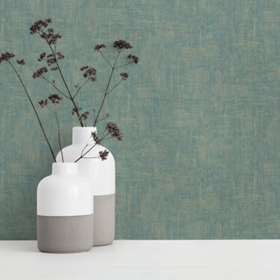 Grandeco Boutique Collection Altink Plain Teal Metallic Textured Emboss Wallpaper