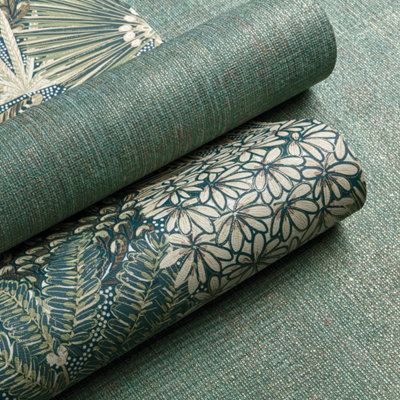 Grandeco Boutique Collection Altink Plain Teal Metallic Textured Emboss Wallpaper