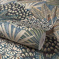 Grandeco  Boutique Collection Mael Modern Jungle Navy Blue & Green Botanical Wallpaper