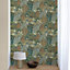Grandeco  Boutique Collection Mael Modern Jungle Navy Blue & Green Botanical Wallpaper