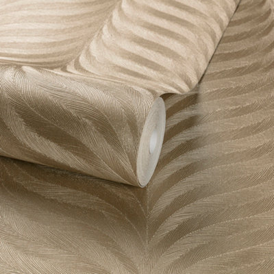 Grandeco Boutique Collection Organic Feather Embossed Wallpaper, Gold