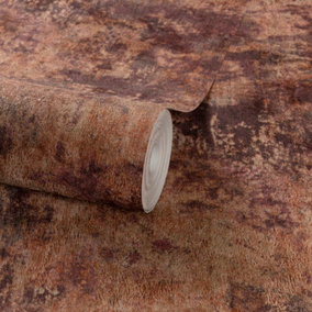 Grandeco Boutique Collection Velvet Drape Distressed Textured Wallpaper,  Copper Burgundy