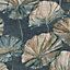 Grandeco Boutique Collection Water Lily Embossed Wallpaper, Navy Teal