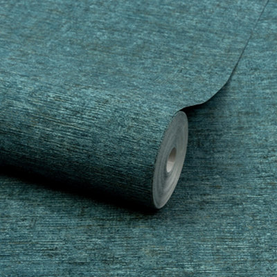 Grandeco Boutique Dakota Natural Texture Luxury Weight Embossed Wallpaper, Teal