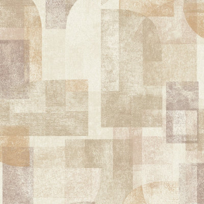 Grandeco Boutique Distressed Geo Abstract Shapes PVC-free Eco Wallpaper, Beige