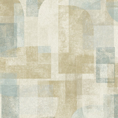 Grandeco Boutique Distressed Geo Abstract Shapes PVC-free Eco Wallpaper, Taupe Blue