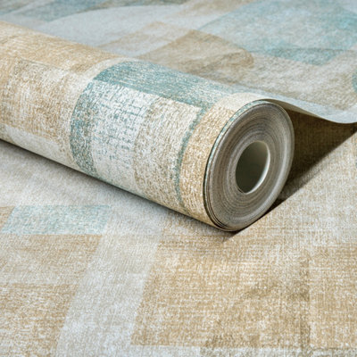 Grandeco Boutique Distressed Geo Abstract Shapes PVC-free Eco Wallpaper ...