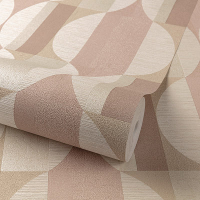 Grandeco Boutique Fuma Retro Geometric Embossed Wallpaper, Pink