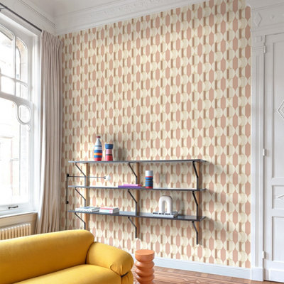 Grandeco Boutique Fuma Retro Geometric Embossed Wallpaper, Pink