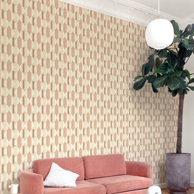 Grandeco Boutique Fuma Retro Geometric Embossed Wallpaper, Pink