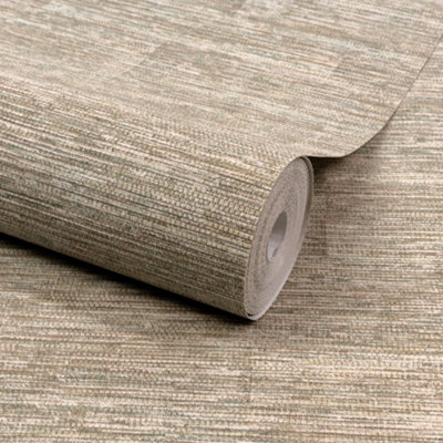 Grandeco Boutique Johor Fabric Blocked Stripe Luxury Weight Embossed Wallpaper, Neutral