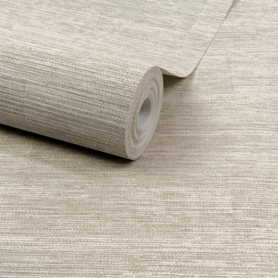 Grandeco Boutique Johor Fabric Blocked Stripe Luxury Weight Embossed Wallpaper, Oat Beige