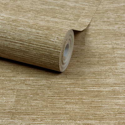 Grandeco Boutique Johor Fabric Blocked Stripe Luxury Weight Embossed Wallpaper, Soft Mustard