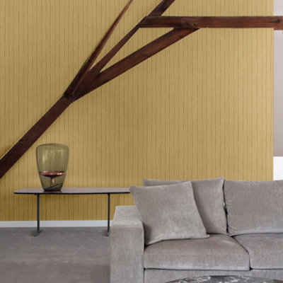 Grandeco Boutique Kalema Fabric Stripe  Luxury Embossed Wallpaper, Mustard