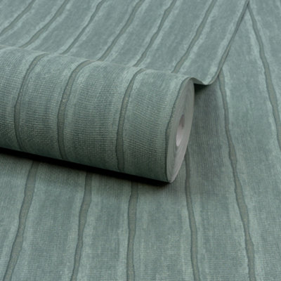 Grandeco Boutique Kalema Fabric Stripe Luxury Weight Embossed Wallpaper, Aqua Teal