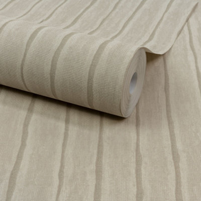 Grandeco Boutique Kalema Fabric Stripe Luxury Weight Embossed Wallpaper, Beige Taupe