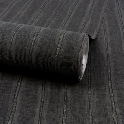 Grandeco Boutique Kalema Fabric Stripe Luxury Weight Embossed Wallpaper, Charcoal