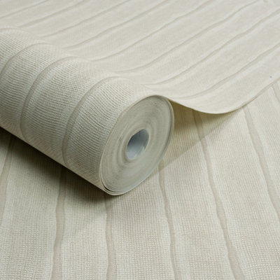 Grandeco Boutique Kalema Fabric Stripe Luxury Weight Embossed Wallpaper, Ivory