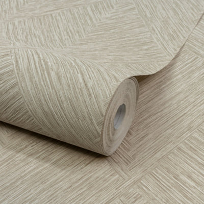 Grandeco Boutique Loni Geometric Natural Weave Luxury Weight Embossed Wallpaper, Neutral Beige Linen