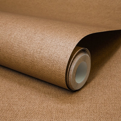 Grandeco Boutique Mini Twill Woven Texture Fabric Effect PVC-free Eco Wallpaper, Copper Brown