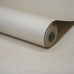 Grandeco Boutique Mini Twill Woven Texture Fabric Effect PVC-free Eco Wallpaper, Taupe