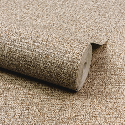 Grandeco Boutique Mysore Twill Plain Fabric Luxury Weight Embossed Wallpaper, Taupe