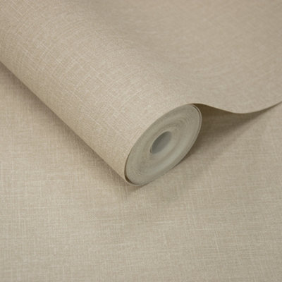Grandeco Boutique Nursery Pure & Protect Cirrus Woven Linen Textured Antibacterial Wallpaper, Dark Beige