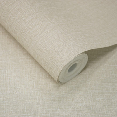 Grandeco Boutique Nursery Pure & Protect Cirrus Woven Linen Textured Antibacterial Wallpaper, Light Beige