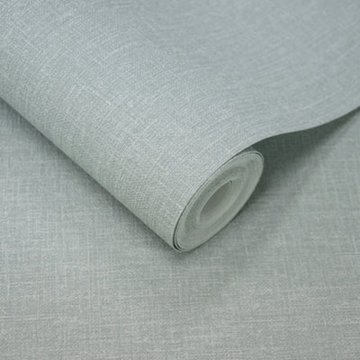 Grandeco Boutique Nursery Pure & Protect Cirrus Woven Linen Textured Antibacterial Wallpaper, MidBue