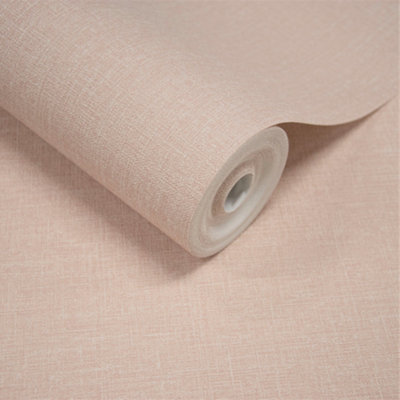 Grandeco Boutique Nursery Pure & Protect Cirrus Woven Linen Textured Antibacterial Wallpaper, Pale Pink