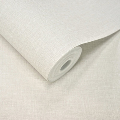 Grandeco Boutique Nursery Pure & Protect Cirrus Woven Linen Textured Antibacterial Wallpaper, White