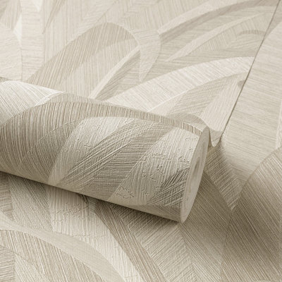 Grandeco Boutique Olivine Grass Leaves Embossed  Wallpaper, Neutral