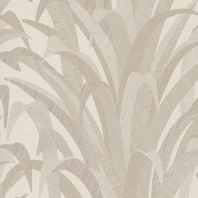 Grandeco Boutique Olivine Grass Leaves Luxury Weight Embossed Wallpaper, Neutral
