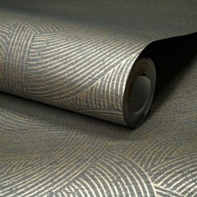 Grandeco Boutique Organic Maze Swirl PVC-free Eco Wallpaper, Black Gold