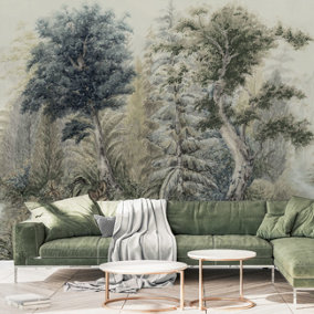 Grandeco Boutique Perfect Harmony Eco PVC Free Forest Tree Walk 5 lane Mural 3.75 x 3m Green