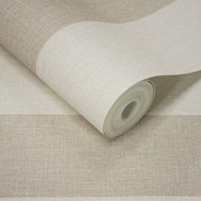 Grandeco Boutique Pure & Protect Stratus Stripe Linen Textured Antibacterial Wallpaper, Ecru