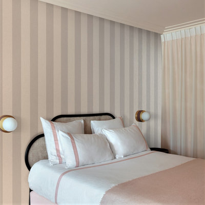 Grandeco Boutique Pure & Protect Stratus Stripe Linen Textured Antibacterial Wallpaper, Ecru