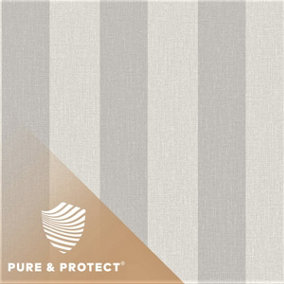 Grandeco Boutique Pure & Protect Stratus Stripe Linen Textured Antibacterial Wallpaper, Mid Grey