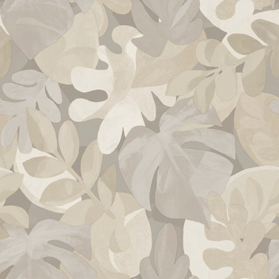 Grandeco Boutique Retro Leaf PVC-free Eco Wallpaper, Taupe