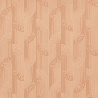 Grandeco Boutique Romanie Art Deco Rust Luxury Embossed Wallpaper, Coral