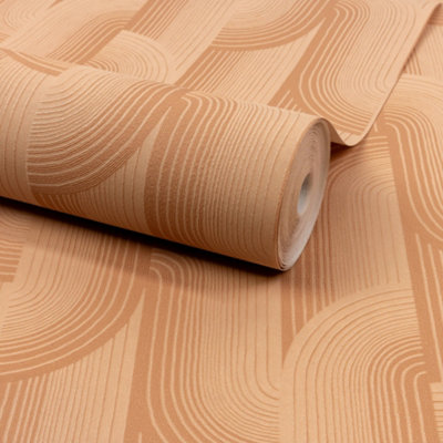 Grandeco Boutique Romanie Art Deco Rust Luxury Embossed Wallpaper, Coral